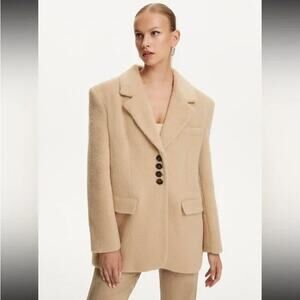 Nocturne Faux Fur Jacket Blazer Cream Camel Size 36 Lined Soft